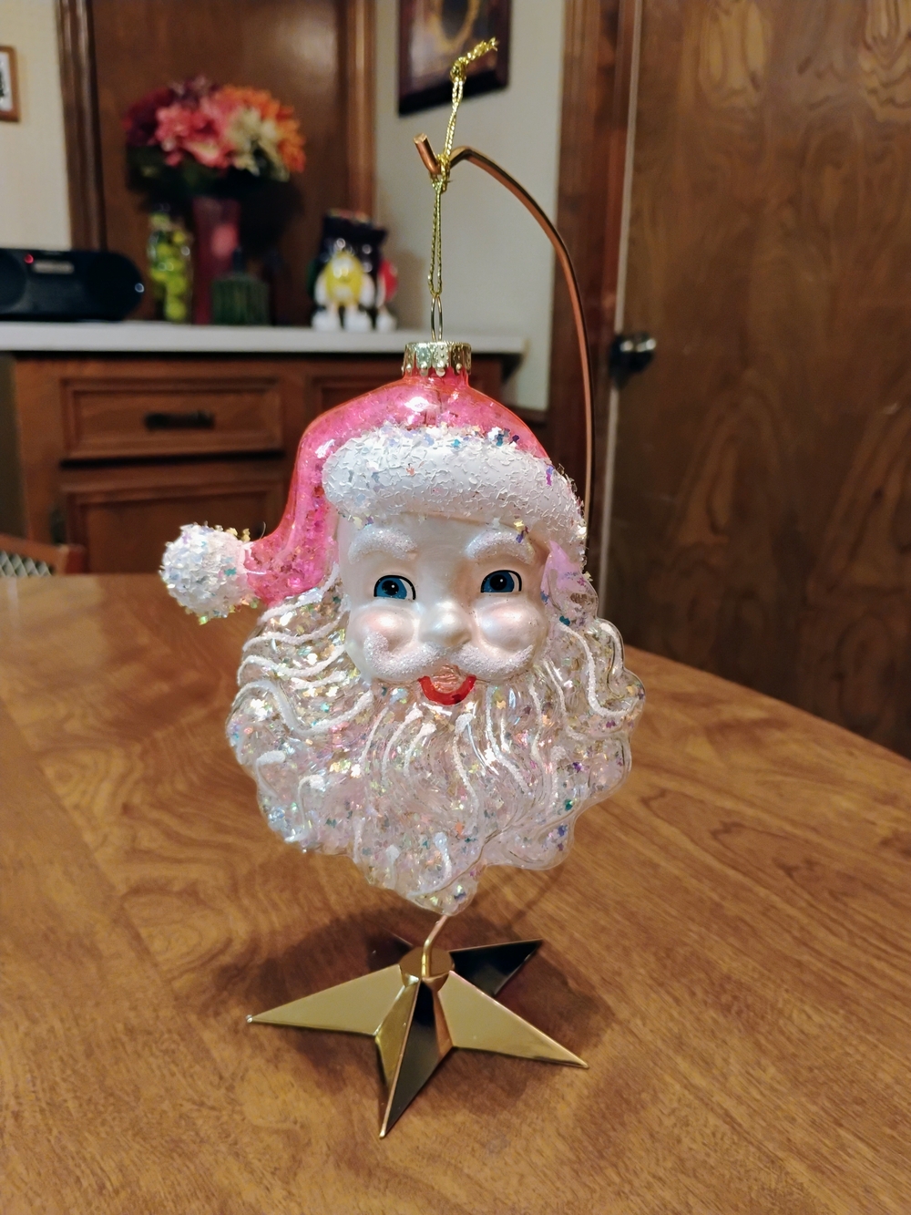Kurt Adler Thick Plastic Multi-colored Glitter Santa Claus Face Tree Ornament